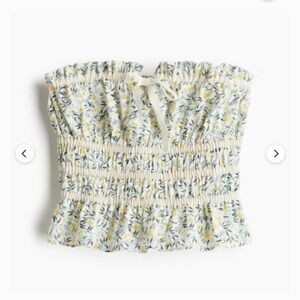 H&M White Smocked Skirt with Navy Leaves & Yellow Floral Accents